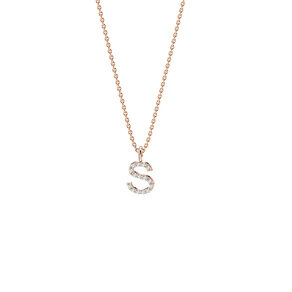 Letter pendant Diamond Letter Petite S in 14K rosé gold polished, 42cm 1.1mm