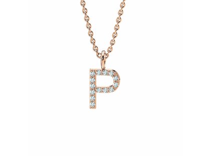 Letter pendant Diamond Letter Petite P in 18K rosé gold polished, 42cm 1.1mm