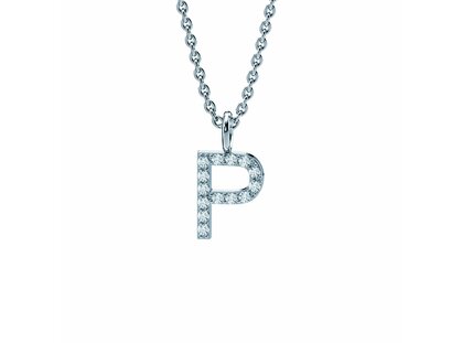 Letter pendant Diamond Letter Petite P in 14K white gold polished, 42cm 1.5mm