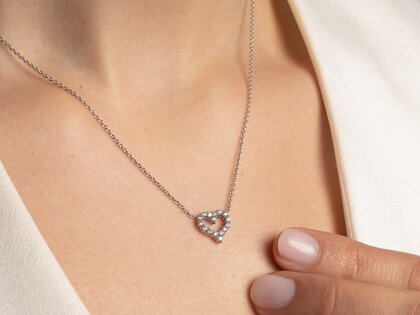 Pendant Heart Diamonds in 14K white gold with diamonds 0.26ct G/SI, 42cm 1.1mm