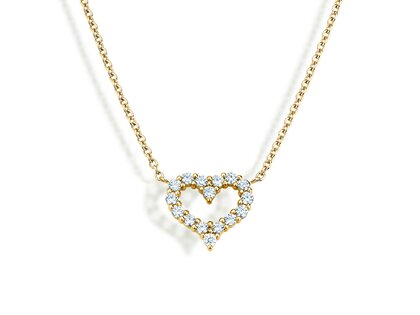 Pendant Heart Diamonds in 14K yellow gold with diamonds 0.26ct G/SI, 42cm 1.1mm