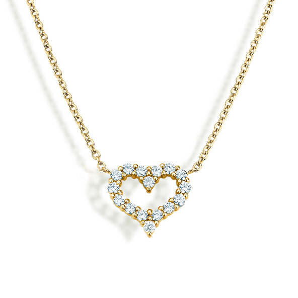 Pendant Heart Diamonds in 14K yellow gold with diamonds 0.26ct G/SI, 42cm 1.1mm