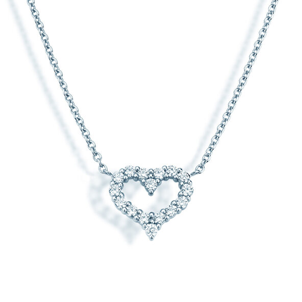 Pendant Heart Diamonds in 14K white gold with diamonds 0.26ct G/SI, 42cm 1.1mm