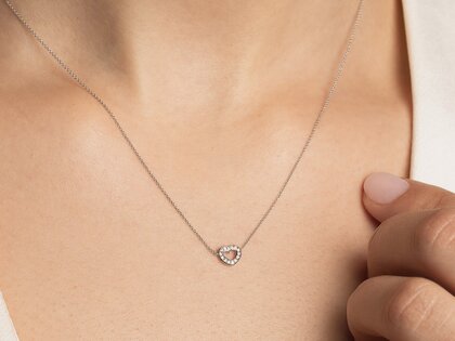 Pendant Heart Petite in 14K yellow gold with diamonds 0.06ct G/SI, 42cm 1.1mm