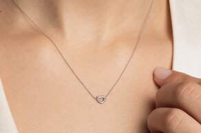 Pendant Heart Petite in 14K yellow gold with diamonds 0.06ct G/SI, 42cm 1.1mm
