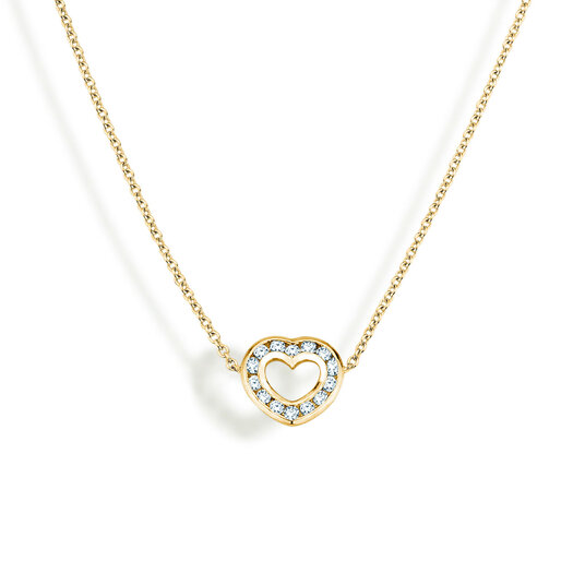 Pendant Heart Petite in 14K yellow gold with diamonds 0.06ct G/SI, 42cm 1.1mm