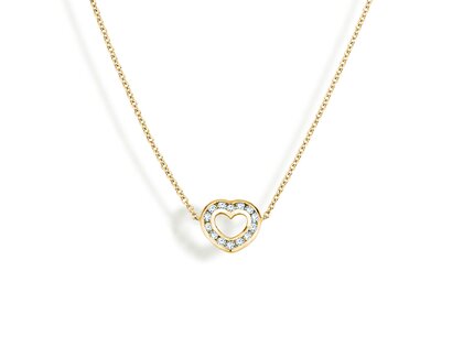 Pendant Heart Petite in 14K yellow gold with diamonds 0.06ct G/SI, 42cm 1.1mm