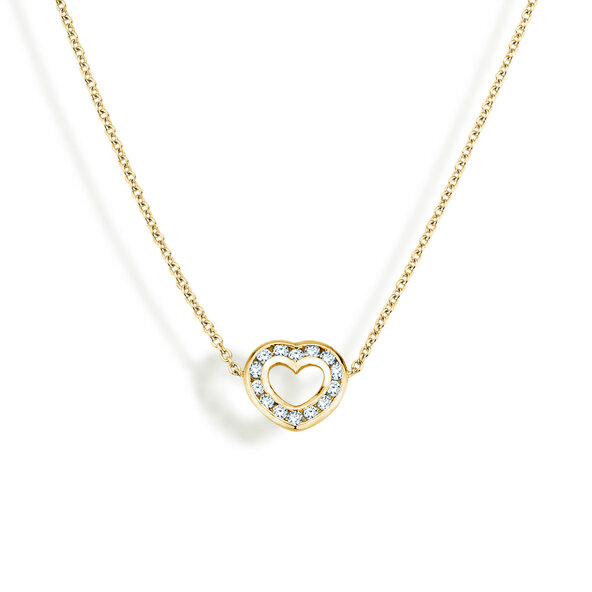 Pendant Heart Petite in 14K yellow gold with diamonds 0.06ct G/SI, 42cm 1.1mm