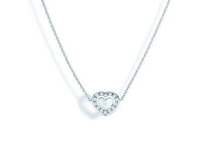 Pendant Heart Petite in 14K white gold with diamonds 0.06ct G/SI, 42cm 1.1mm