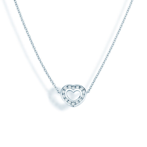 Pendant Heart Petite in 14K white gold with diamonds 0.06ct G/SI, 42cm 1.1mm