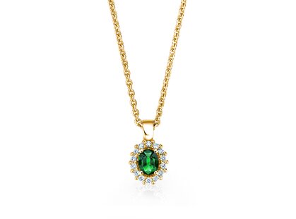 Pendant Jolie in 14K yellow gold with emerald 0.25ct and diamonds 0.07ct