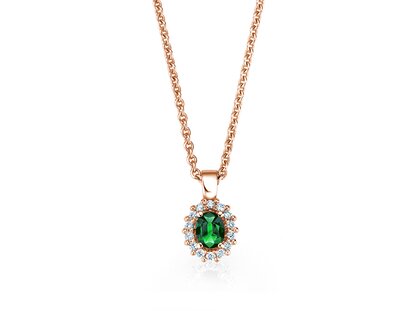 Pendant Jolie in 14K rosé gold with emerald 0.25ct and diamonds 0.07ct, 45cm 1.1mm
