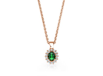 Pendant Jolie in 18K rosé gold with emerald 0.25ct and diamonds 0.07ct