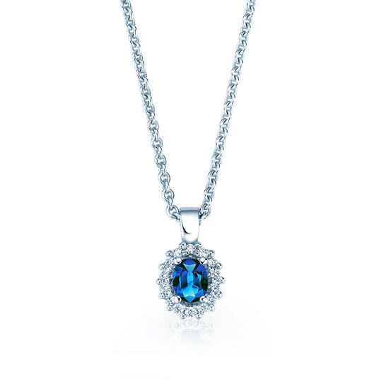 Pendant Jolie in 14K white gold with sapphire 0.25ct and diamonds 0.07ct