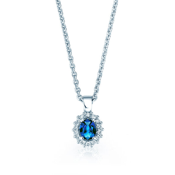 Pendant Jolie in 14K white gold with sapphire 0.25ct and diamonds 0.07ct