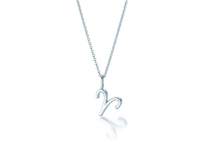 Zodiac sign pendant Aries in 14K white gold, 42cm 1.1mm