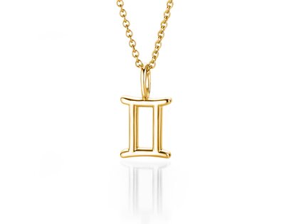 Zodiac sign pendant Gemini in 14K yellow gold, 42cm 1.1mm