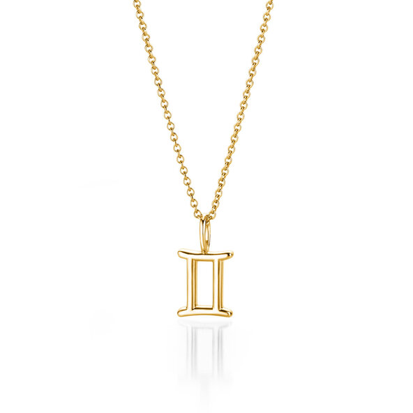 Zodiac sign pendant Gemini in 14K yellow gold, 42cm 1.1mm