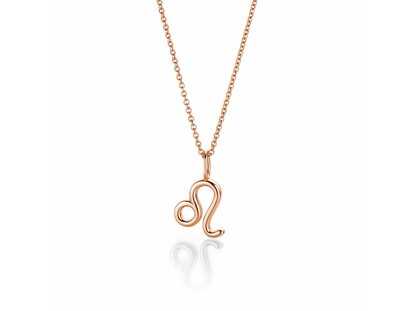 Zodiac sign pendant Leo in 14K rosé gold, 42cm 1.1mm