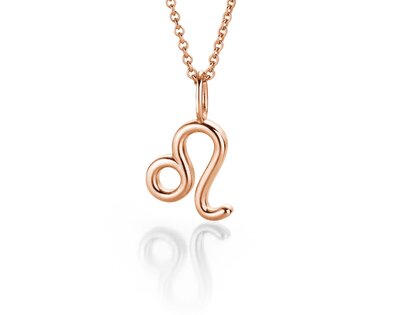 Zodiac sign pendant Leo in 14K rosé gold, 42cm 1.1mm