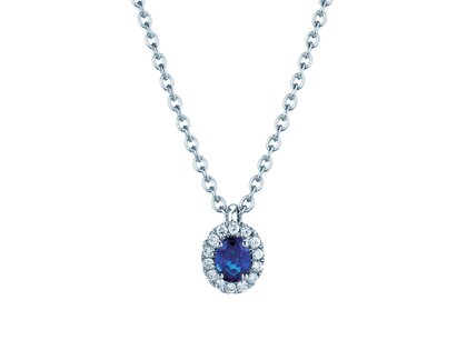Pendant Windsor in 14K white gold with sapphire 0.60ct and diamonds 0.12ct