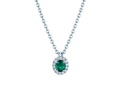 Pendant Windsor in 14K white gold with emerald 0.60ct and diamonds 0.12ct
