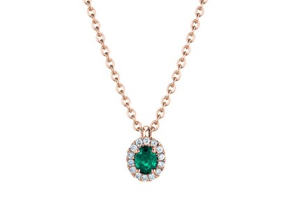 Pendant Windsor in 14K rosé gold with emerald 0.60ct and diamonds 0.12ct