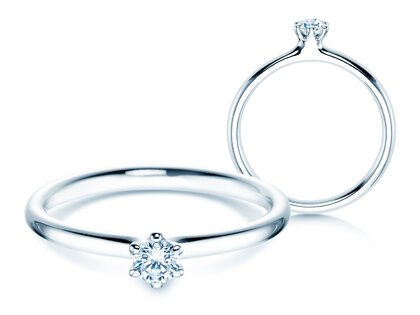 Engagement ring Classic 6 in 9K white gold with diamond 0.15ct H/SI