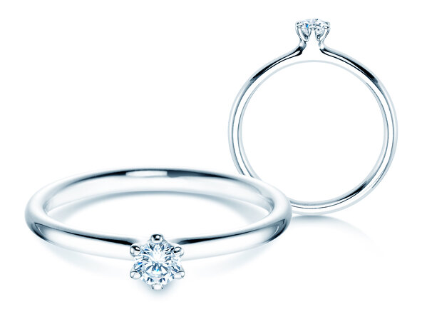 Engagement ring Classic 6 in 9K white gold with diamond 0.15ct H/SI