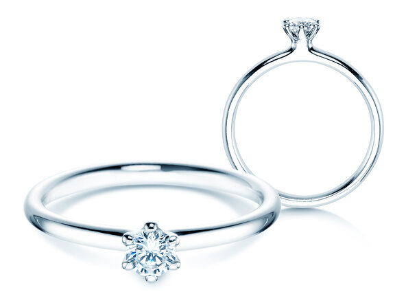 Engagement ring Classic 6 in 14K white gold with diamond 0.20ct H/SI