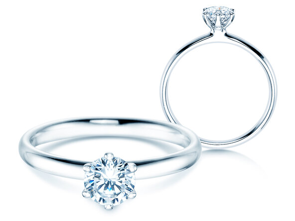 Engagement ring Classic 6 in 18K white gold with diamond 0.60ct H/SI