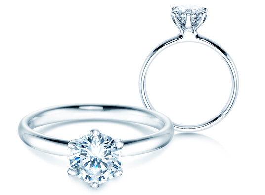Engagement ring Classic 6 in 9K white gold with diamond 1.00ct H/SI