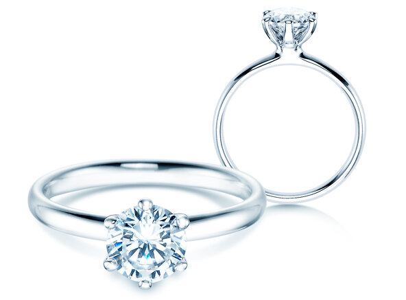 Engagement ring Classic 6 in 14K white gold with lab-grown diamond 1.00ct E/VS