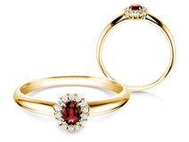 Engagement ring Jolie in 14K yellow gold with ruby 0.25ct and diamonds 0.06ct