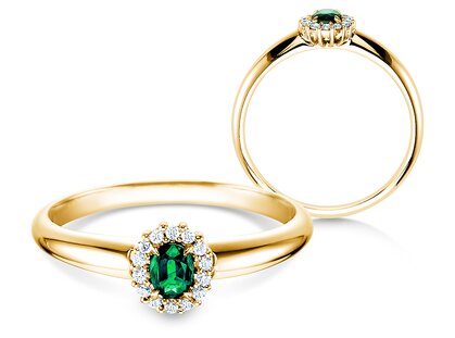 Engagement ring Jolie in 18K yellow gold with emerald 0.25ct and diamonds 0.06ct