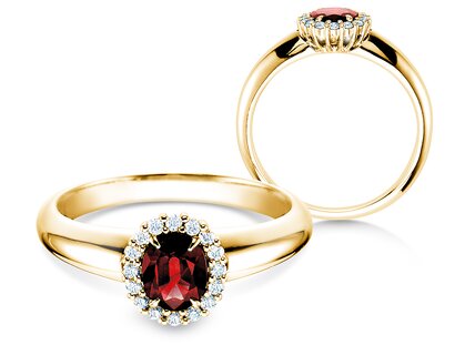 Engagement ring Windsor in 14K yellow gold with ruby 0.60ct and diamonds 0.12ct