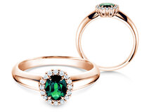 Engagement ring Windsor in 18K rosé gold with emerald 0.60ct and diamonds 0.12ct