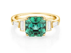 Engagement ring Aureline in 14K yellow gold with green tourmaline 3.00ct and natural diamonds 0.48ct