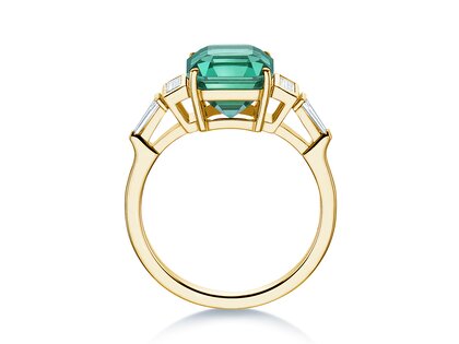 Engagement ring Aureline in 14K yellow gold with green tourmaline 3.00ct and natural diamonds 0.48ct