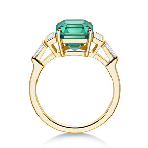 Engagement ring Aureline in 14K yellow gold with green tourmaline 3.00ct and natural diamonds 0.48ct