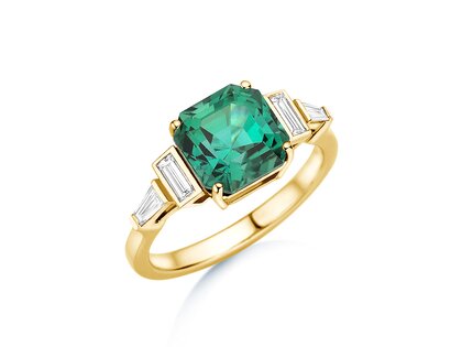 Engagement ring Aureline in 14K yellow gold with green tourmaline 3.00ct and natural diamonds 0.48ct