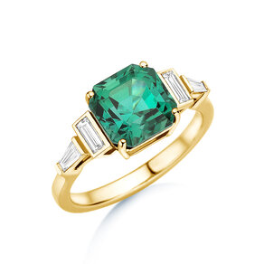 Engagement ring Aureline in 14K yellow gold with green tourmaline 3.00ct and natural diamonds 0.48ct