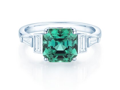 Engagement ring Aureline in 9K white gold with green tourmaline 3.00ct and natural diamonds 0.48ct