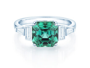 Engagement ring Aureline in 9K white gold with green tourmaline 3.00ct and natural diamonds 0.48ct