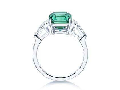 Engagement ring Aureline in 9K white gold with green tourmaline 3.00ct and natural diamonds 0.48ct