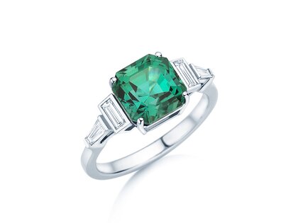 Engagement ring Aureline in 9K white gold with green tourmaline 3.00ct and natural diamonds 0.48ct