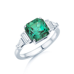 Engagement ring Aureline in 9K white gold with green tourmaline 3.00ct and natural diamonds 0.48ct
