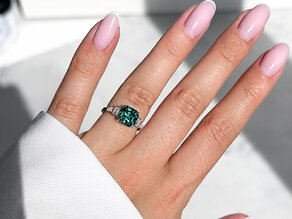 Engagement ring Aureline in 9K white gold with green tourmaline 3.00ct and natural diamonds 0.48ct
