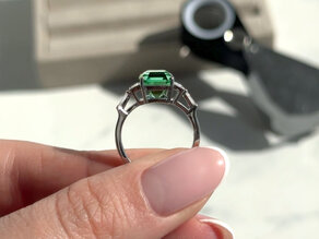 Engagement ring Aureline in 9K white gold with green tourmaline 3.00ct and natural diamonds 0.48ct