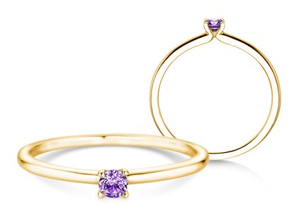 Birthstone ring Classic 4 February in 14K yellow gold with amethyst 0.10ct